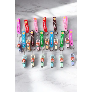 12li Karışık Renk Kız Figürlü Tırnak Makası/Anahtarlık Set