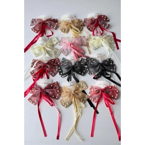 12li Karışık Renk Kurdele Figürlü İnci Detaylı Otomat Toka