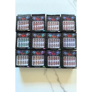 12li Karışık Renk Leopar Desenli Takma Tırnak Set