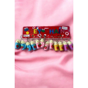 12li Karışık Renk Mılkshake Figürlü Anahtarlık Set