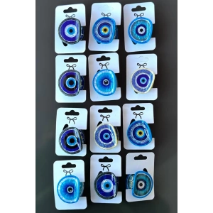 12li Karışık Renk Nazar Boncuk Figürlü Mandal Toka Set