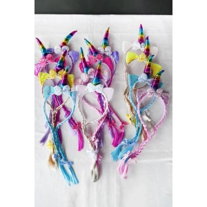 12li Karışık Renk Örgü Detaylı Unicorn Taç