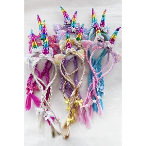 12li Karışık Renk Örgü Detaylı Unicorn Taç