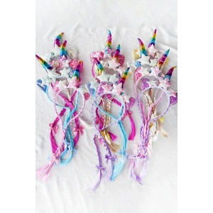 12li Karışık Renk Örgü Detaylı Unicorn Taç