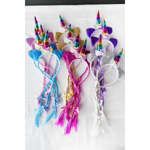 12li Karışık Renk Örgü Detaylı Unicorn Taç