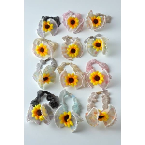 12li Karışık Renk Papatya Figürlü Lastik Toka Set