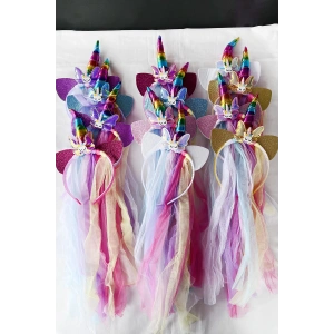 12li Karışık Renk Pelerin Detaylı Unicorn Taç