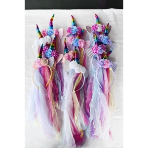 12li Karışık Renk Pelerin Detaylı Unicorn Taç
