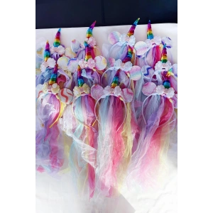 12li Karışık Renk Pelerin Detaylı Unicorn Taç