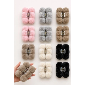12li Karışık Renk Peluş Mandal Toka Set
