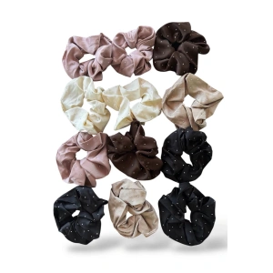 12li Karışık Renk Taş Detaylı Saten Simit Toka Set