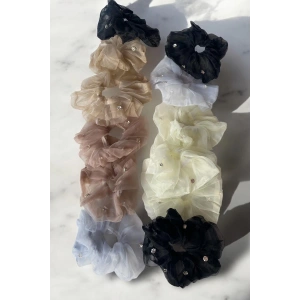 12li Karışık Renk Taş Ve Tül Detaylı Simit Toka Set