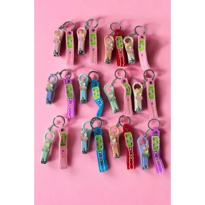 12li Karışık Renk Tavşan Figürlü Tırnak Makası/Anahtarlık Set