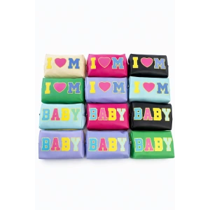 12li Karışık Renk Yazılı Makyaj Çantası Set