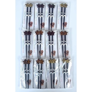 12li Karışık Renk Yıldız Figürlü Topuz Kalemi/ Tokası Set