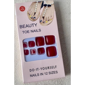 12li Kırmızı Renk Kalp Figürlü Ayak Takma Tırnak