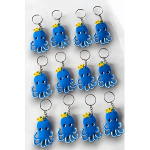 12li Mavi Renk Ahtapot Figürlü Anahtarlık Seti