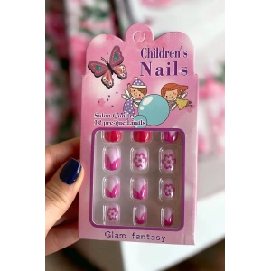 12li Pembe Renk Çiçek Figürlü Çocuk Tırnak