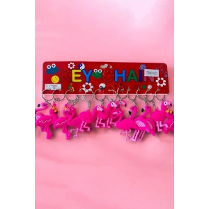 12li Pembe Renk Flamingo Figürlü Anahtarlık Set