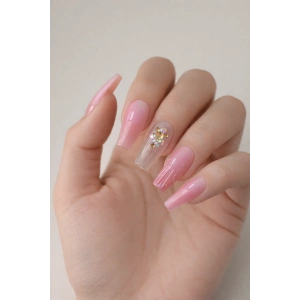 12li Pembe Renk Jel Görünümlü Takma Tırnak (Yapıştırıcılı)