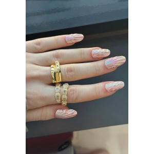 12li Pembe Renk Karışık Figürlü Jel Görünümlü Takma Tırnak Set (Yapıştırıcılı)