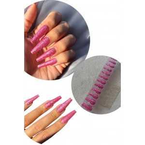 12li Pembe Renk Sim Detaylı Takma Tırnak (Yapıştırıcılı)