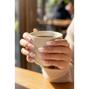 12li Pudra Ve Beyaz Renk Jel Görünümlü Takma Tırnak (Yapıştırıcılı)