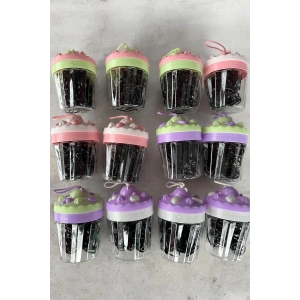12li Siyah Renk Cupcake Figürlü Perma Lastik Toka Set