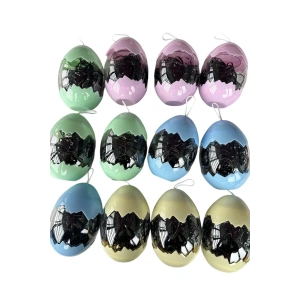 12li Siyah Renk Yumurta Figürlü Perma Lastik Toka Set