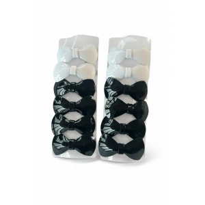 12li Siyah Ve Beyaz Renk Kurdele Figürlü Otomat Toka Set