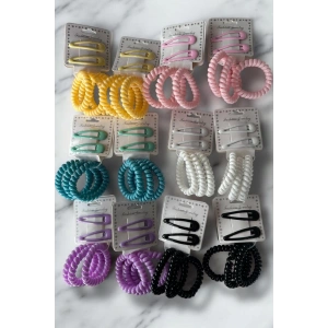 12lu Karışık Renk Yan Toka Ve Helezon Toka Set