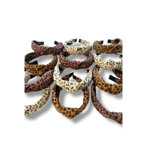 12´li Karışık Renk Leopar Desenli Düğüm Detaylı  Taç Set