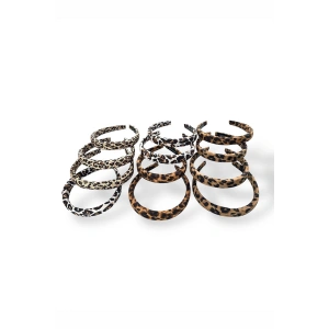 12´li Karışık Renk Leopar Desenli  Taç Set