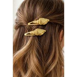 2li Altın Renk Deniz Kabuğu Figürlü Yan Toka