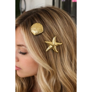 2li Altın Renk Yıldız Ve Deniz Kabuğu Figürlü Yan Toka