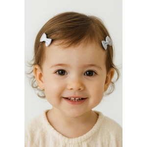 2li Beyaz Renk Kurdele Figürlü Saçsız Bebek Tokası