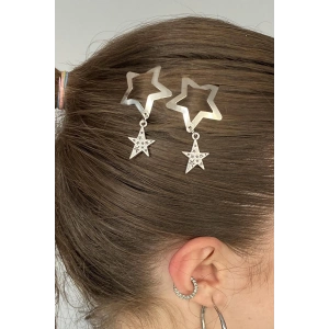 2li Gümüş Renk Yıldız Figürlü Yan Toka Set