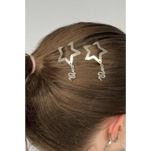 2li Gümüş Renk Yıldız Figürlü Yılan Detaylı Yan Toka Set