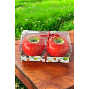 2li Kırmızı Renk Elma Figürlü Dekoratif Mum
