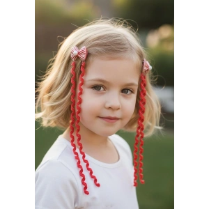 2li Kırmızı Renk Kurdele Figürlü Çocuk Yan Toka