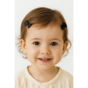 2li Siyah Renk Kurdele Figürlü Saçsız Bebek Tokası