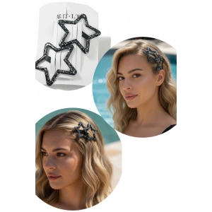 2li Siyah Renk Yıldız Figürlü Yan Toka