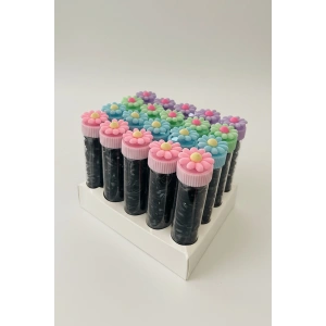 20li Çiçek Figürlü Siyah Renk Perma Lastik Toka Set