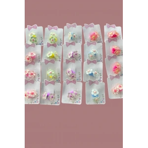 20li Karışık Renk Çiçek Figürlü Çocuk Lastik Toka Set