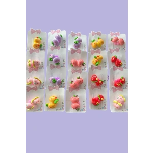 20li Karışık Renk Meyve Figürlü Çocuk Lastik Toka Set