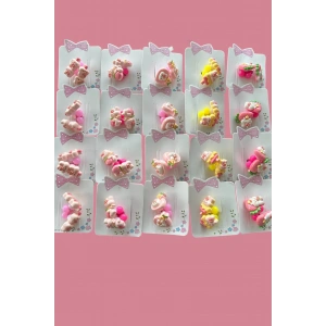 20li Karışık Renk Tavşan Figürlü Çocuk Lastik Toka Set