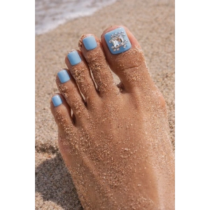 24 Adet Mavi Renk Taş Detaylı Ayak Takma Tırnak (Yapıştırıcılı)