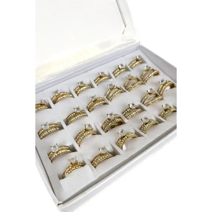 24lü Altın Renk Çelik Numaralı Tektaş Alyans Set