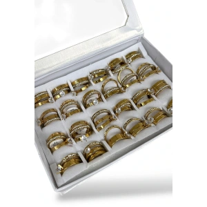 24lü Altın Renk Çelik Numaralı Tektaş Alyans Set