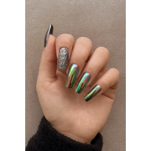 24lü Antrasit Renk Simli Ve Hologramlı Takma Tırnak (Yapıştırıcılı)